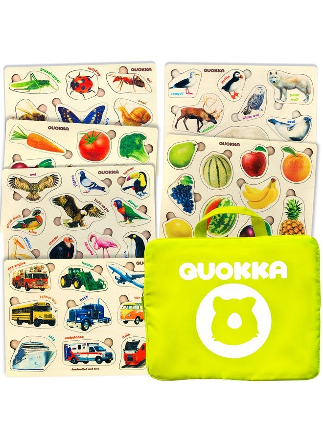 quokka QUOKKA Toddler Puzzles Ages 2-4 in a Bag - 6 Montessori Wooden Puzzles for Toddlers 3-5 Year Old - Preschool Wood Game for Boys and Girls 4-6 - Gift for Learning Realistic Animals Fruits Vehicles  - Image 1