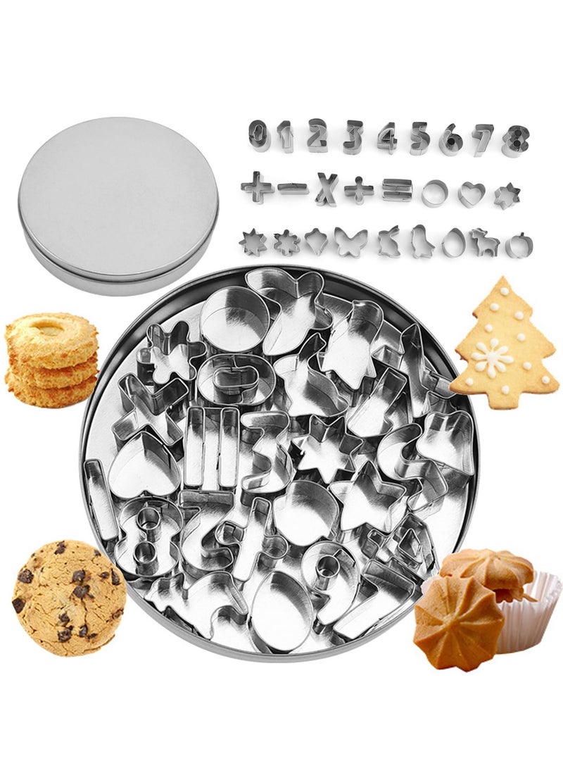 Zikra Mini Cookie Cutter Set with Tin Box, 26pcs Number and Geometry Cookie Biscuit Cutters, Stainless Steel Mini Cookie Cutters, Polymer Clay Cutters, and Fruit Cutter for Kids - Image 1