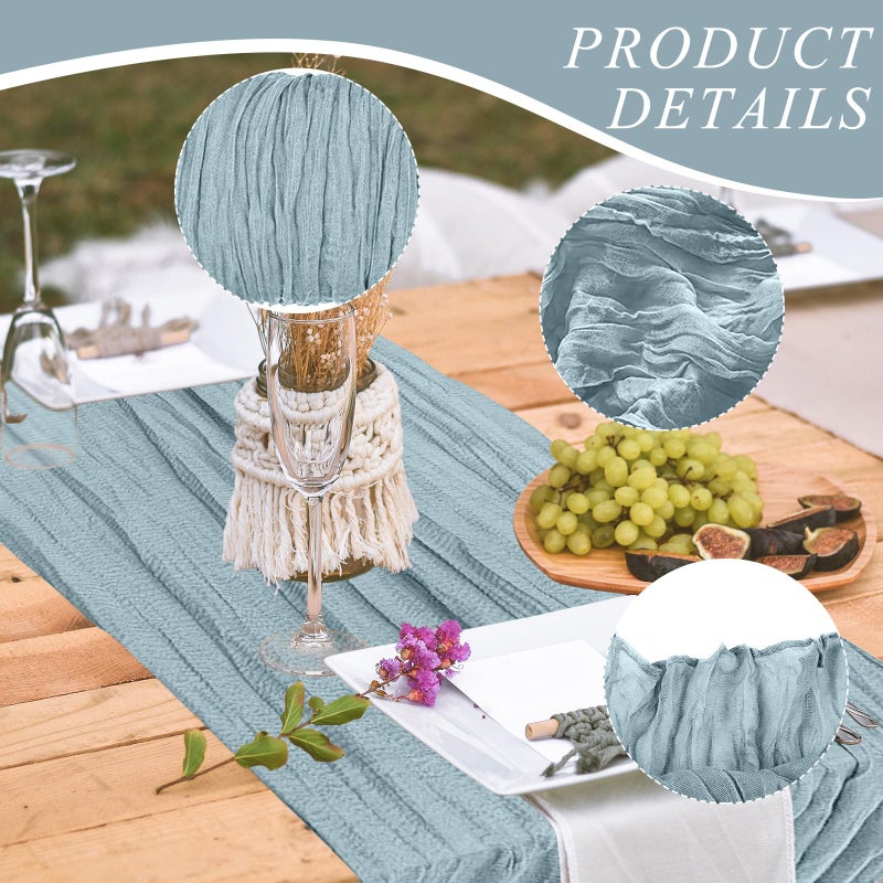 KEEPSHOWING 12 Pack Cheesecloth Table Runner, Runner Gauze Boho Wedding Decor Romantic Table Runner for Wedding Birthday Party(35" x 118")(Grayblue) - Image 3
