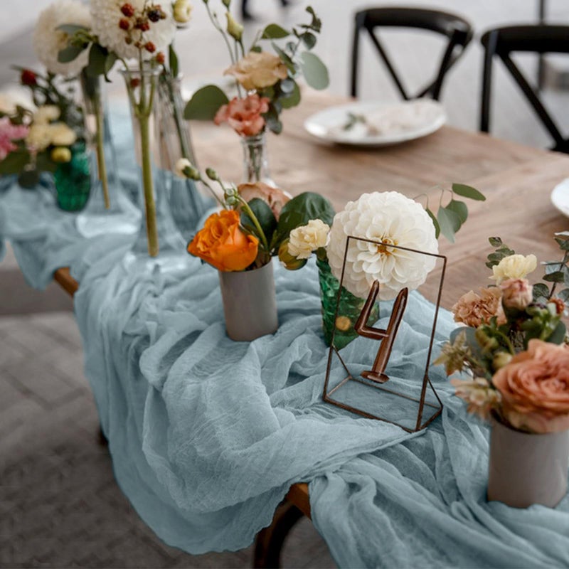KEEPSHOWING 12 Pack Cheesecloth Table Runner, Runner Gauze Boho Wedding Decor Romantic Table Runner for Wedding Birthday Party(35" x 118")(Grayblue) - Image 4