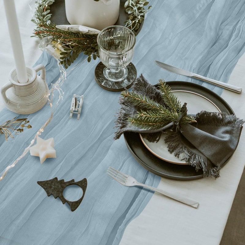 KEEPSHOWING 12 Pack Cheesecloth Table Runner, Runner Gauze Boho Wedding Decor Romantic Table Runner for Wedding Birthday Party(35" x 118")(Grayblue) - Image 5