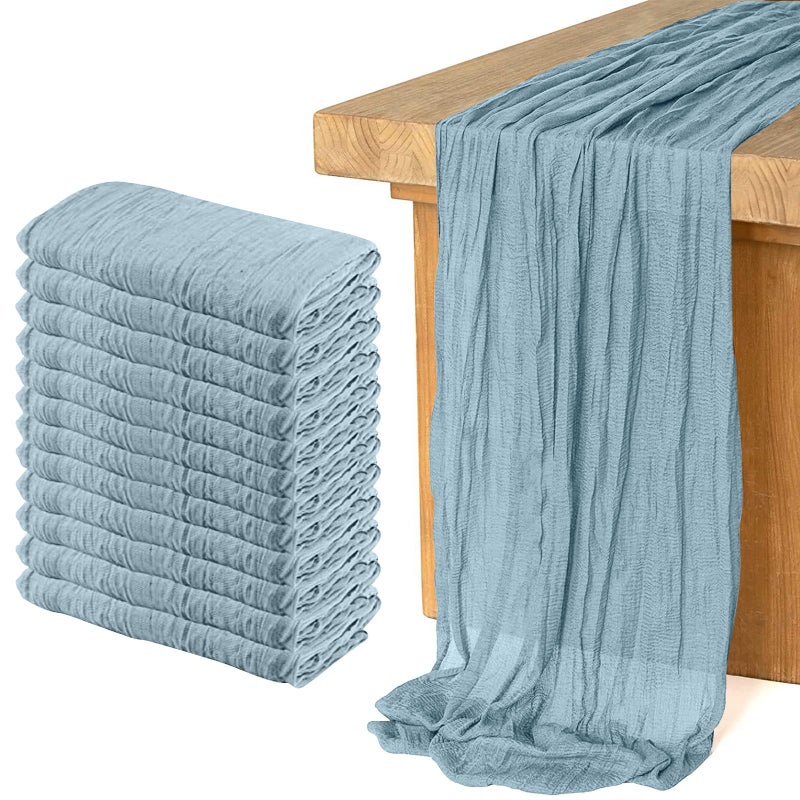 KEEPSHOWING 12 Pack Cheesecloth Table Runner, Runner Gauze Boho Wedding Decor Romantic Table Runner for Wedding Birthday Party(35" x 118")(Grayblue) - Image 1