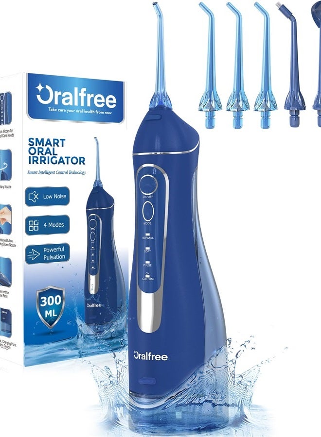 Oralfree Water Dental Flosser Cordless for Teeth Cleaning - 4 Modes Oral Irrigator 300ML Braces Flossers Cleaner, Rechargeable Portable IPX7 Waterproof Powerful Battery for Travel Home - Image 1
