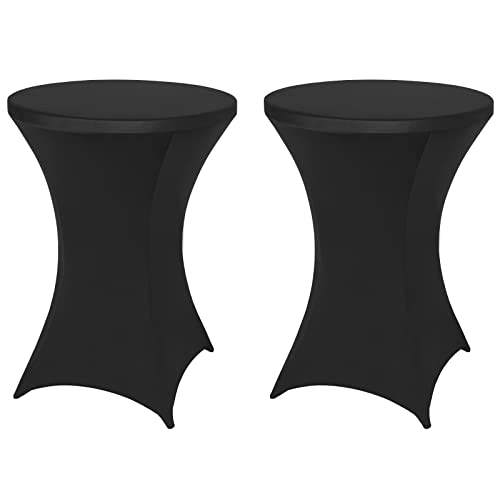 FestiCorp 2 Pack Spandex Black Table Cover Cocktail Fitted Tablecloths Round Highboy Stretch Table Covers Cloths for Party DJ Bar Wedding Birthday Banquet 3032 Diameter x 4043 Height