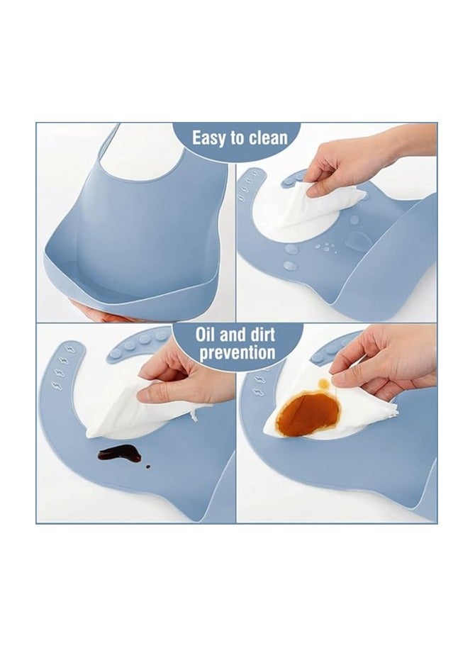 10 pieces Baby silicone feeding set/ Children's Cutlery & tableware set/ Portable, Travel friendly/ Non-toxic Food Grade Silicone/ Baby Feeding Set/ Safe & Reusable Utensils for toddlers and kids (10 Pieces/ Compartment Plate, Bowl, Short Fork & Spoon, Water Cup, Bib, Long Fork & Spoon, Fruit Feeder, toothbrush)/ Blue  - Image 4