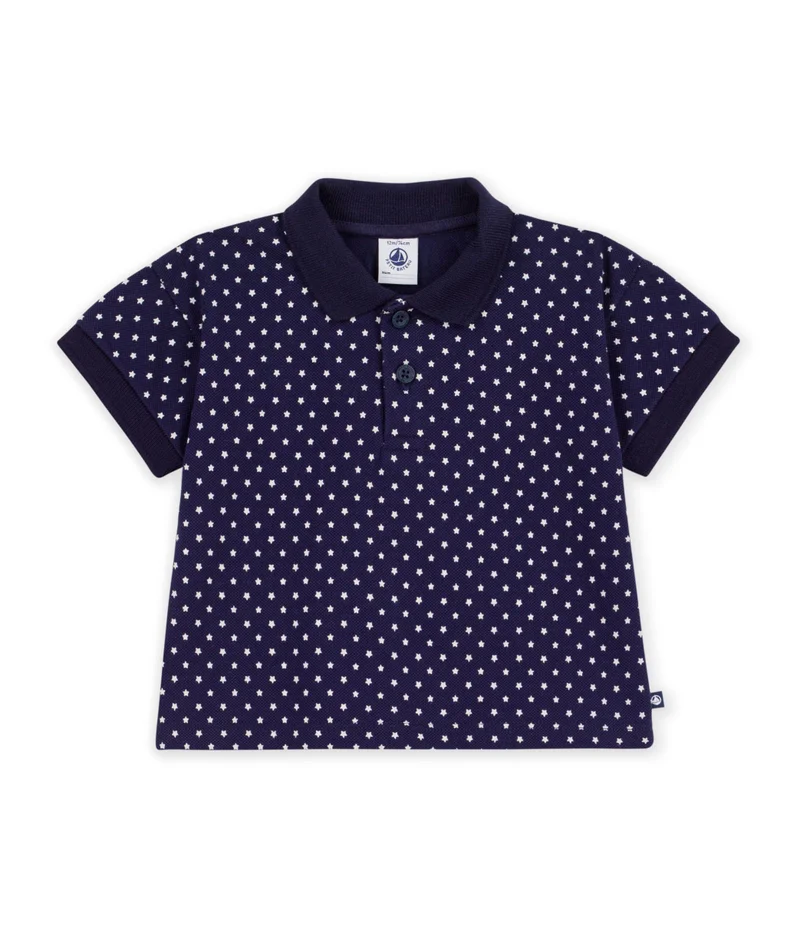 بيتي باتو Babies' Short-Sleeved Cotton Polo Shirt Printed With Boats