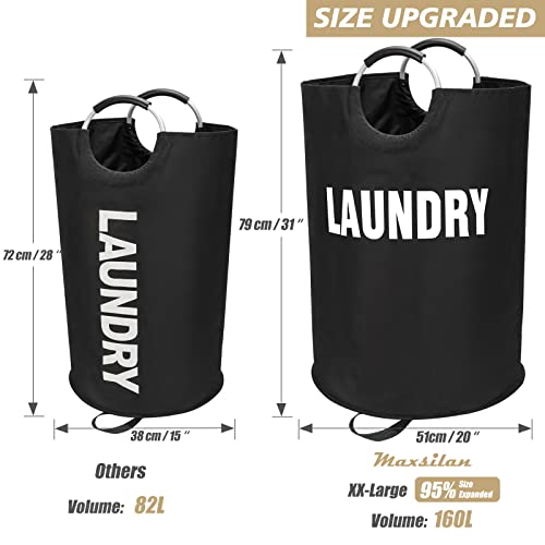 Maxsilan 160L XX-Large Laundry Basket, Freestanding Tall Clothes Hamper, Collapsible Laundry Bag, Black - Image 3