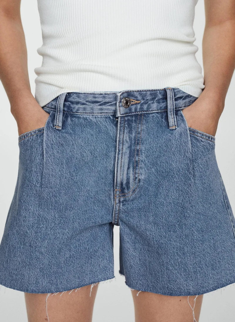 MANGO Denim Shorts With Frayed Hem