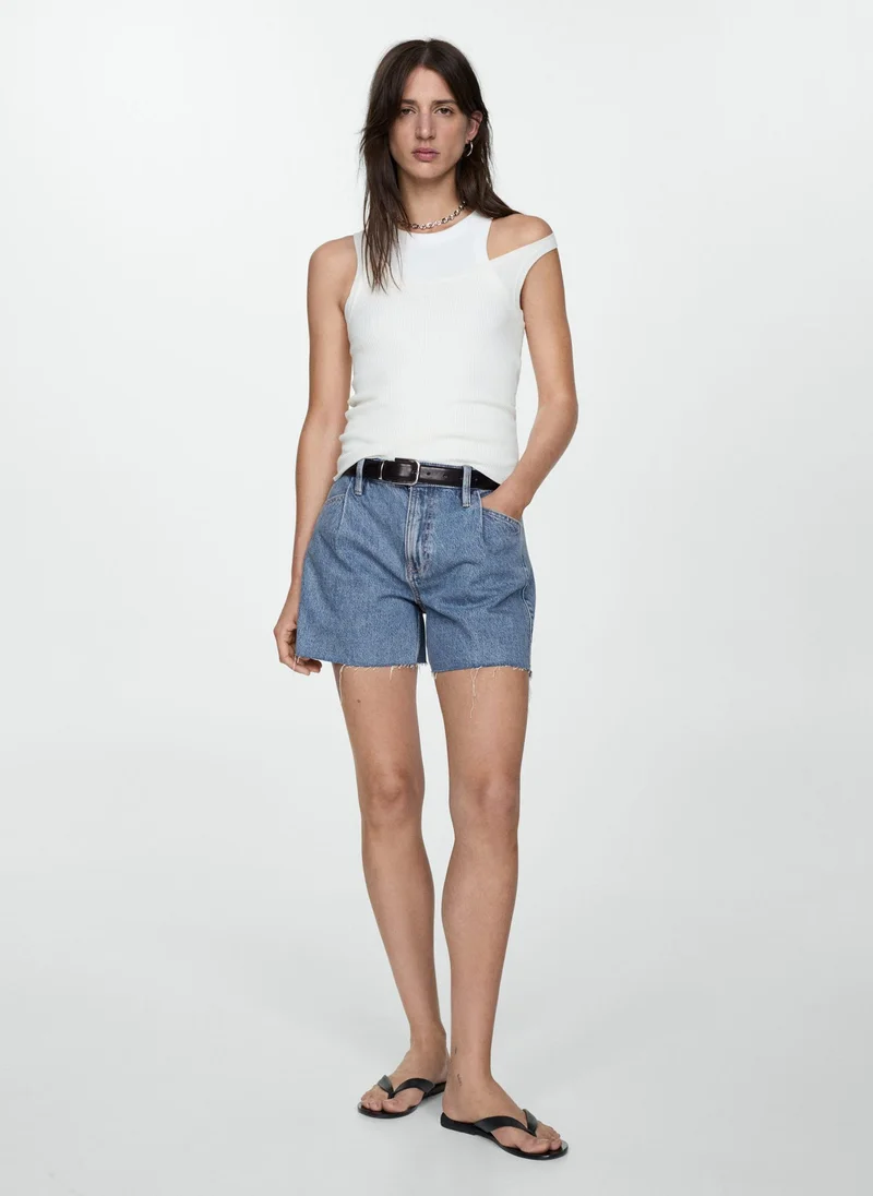 MANGO Denim Shorts With Frayed Hem