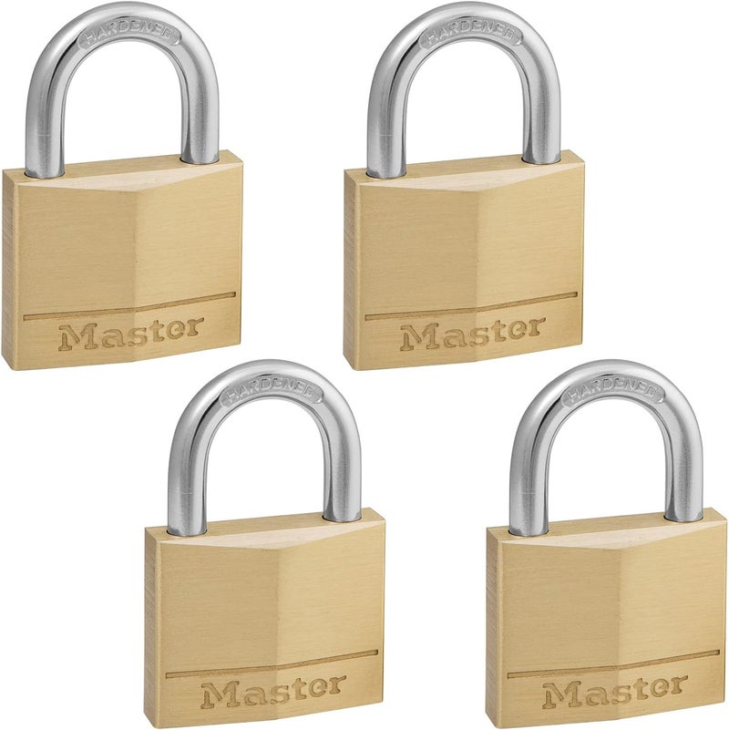 MasterLock 140Q Solid Brass Padlock with Key, 4 Pack - Image 1