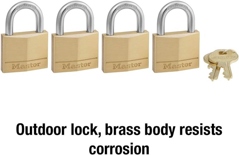 MasterLock 140Q Solid Brass Padlock with Key, 4 Pack - Image 4