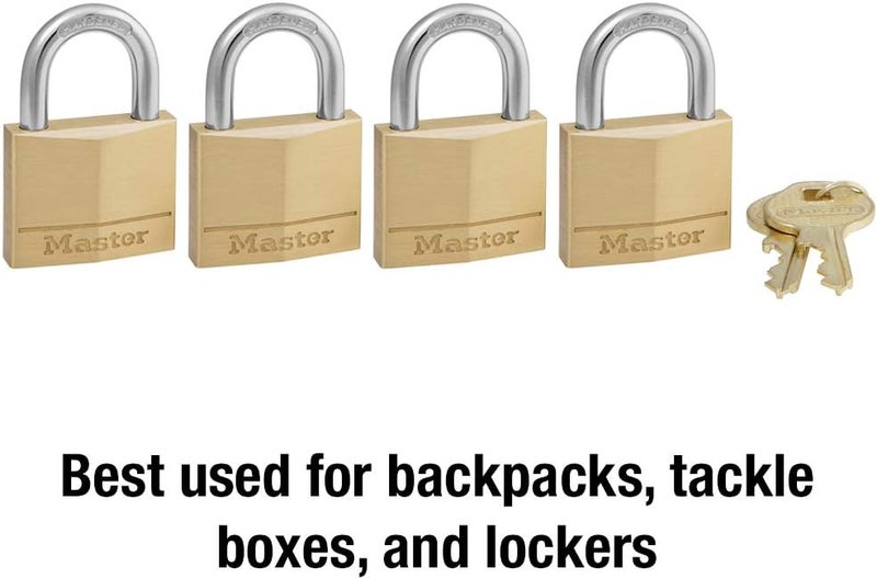 MasterLock 140Q Solid Brass Padlock with Key, 4 Pack - Image 3