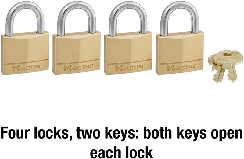 MasterLock 140Q Solid Brass Padlock with Key, 4 Pack - Image 5