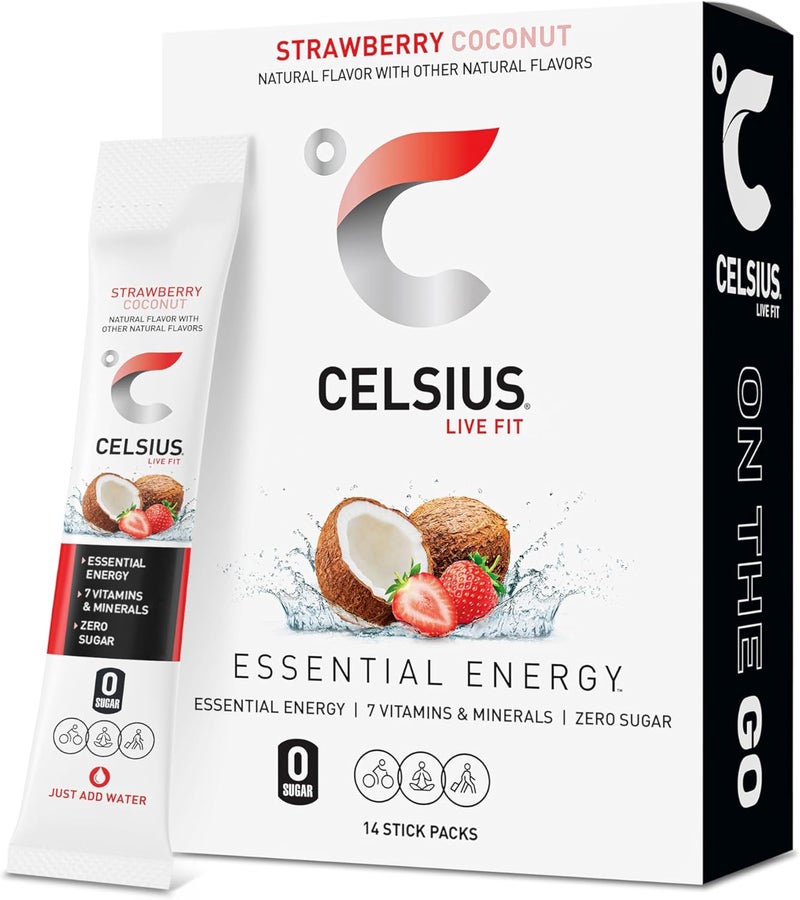 CELSIUS مشروب الطاقة الأساسي CELSIUS الجاهز - نكهة الفراولة وجوز الهند - Image 1