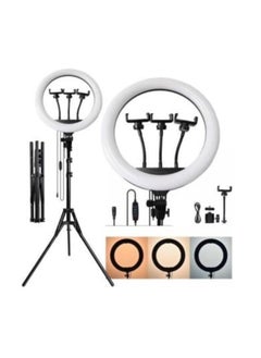 LED Ring Light with 3 Dimmable Color Modes for Photography, YouTube, Video, Live Streaming, Vlogging, Compatible with iPhone/Android and Cameras (3 Mounts + Remote Control) (35.5cm + Stand)