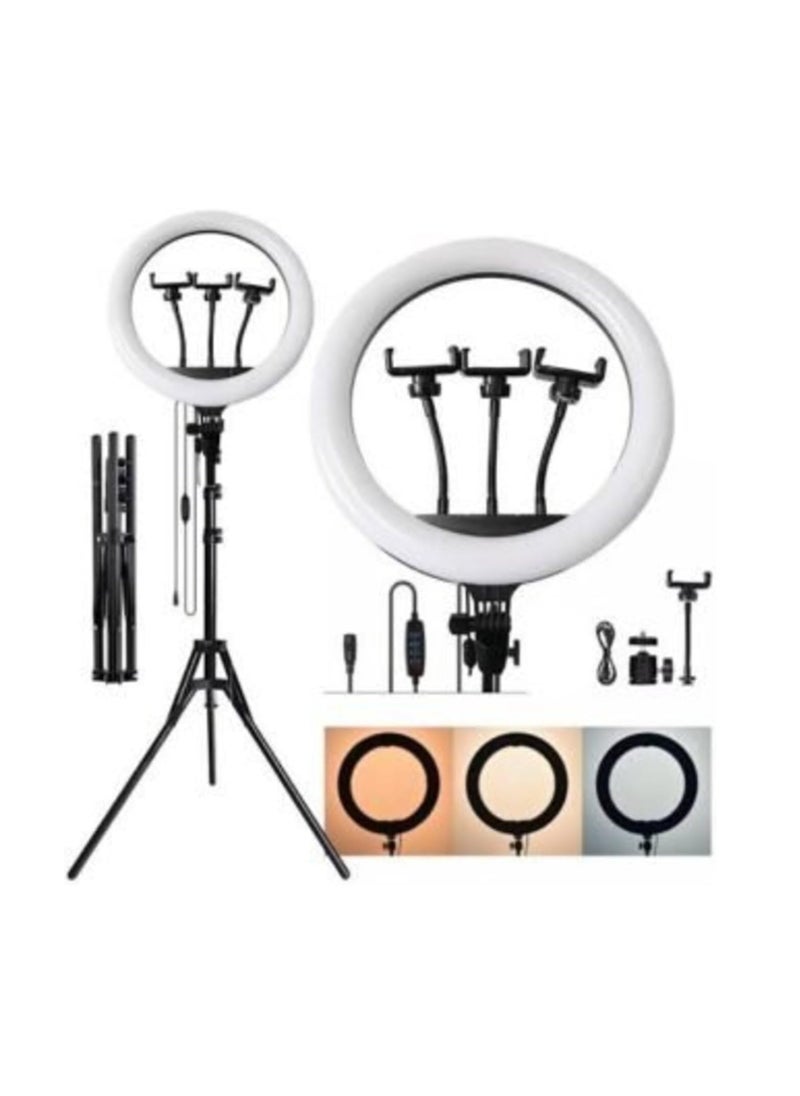 Generic - LED Ring Light with 3 Dimmable Color Modes for Photography, YouTube, Video, Live Streaming, Vlogging, Compatible with iPhone/Android and Cameras (3 Mounts + Remote Control) (35.5cm + Stand) - Image 1
