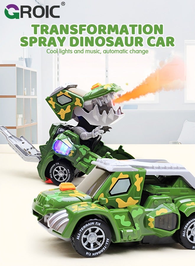 GROIC Transforming Dinosaur Car with LED Light Music and Spray Effect, Automatic Transform Dino Spray Car 360-Degree Rotating Universal Induction Spray Light Music Dinosaur Car Toy for Kids - Image 2