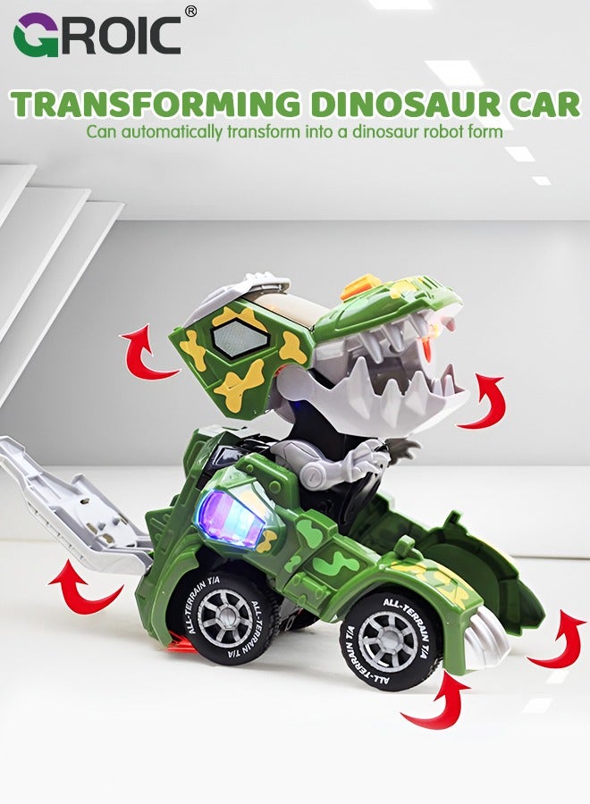 GROIC Transforming Dinosaur Car with LED Light Music and Spray Effect, Automatic Transform Dino Spray Car 360-Degree Rotating Universal Induction Spray Light Music Dinosaur Car Toy for Kids - Image 4