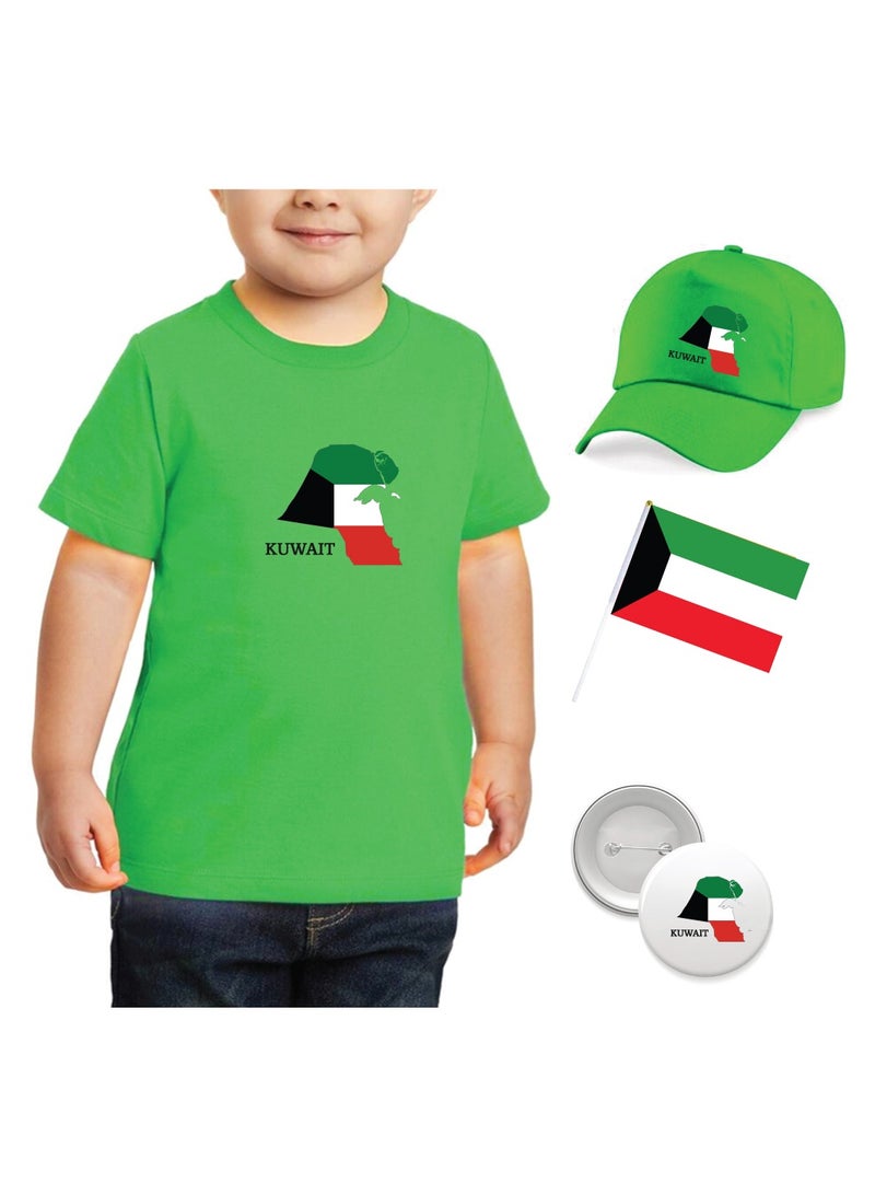 PRINTSHOP4ME Kuwait National Day Gift Set for Boys - T-Shirt - Cap - Badge and Flag Set - Celebrate Kuwait National Day with this Kids Combo Pack in Style - Image 1