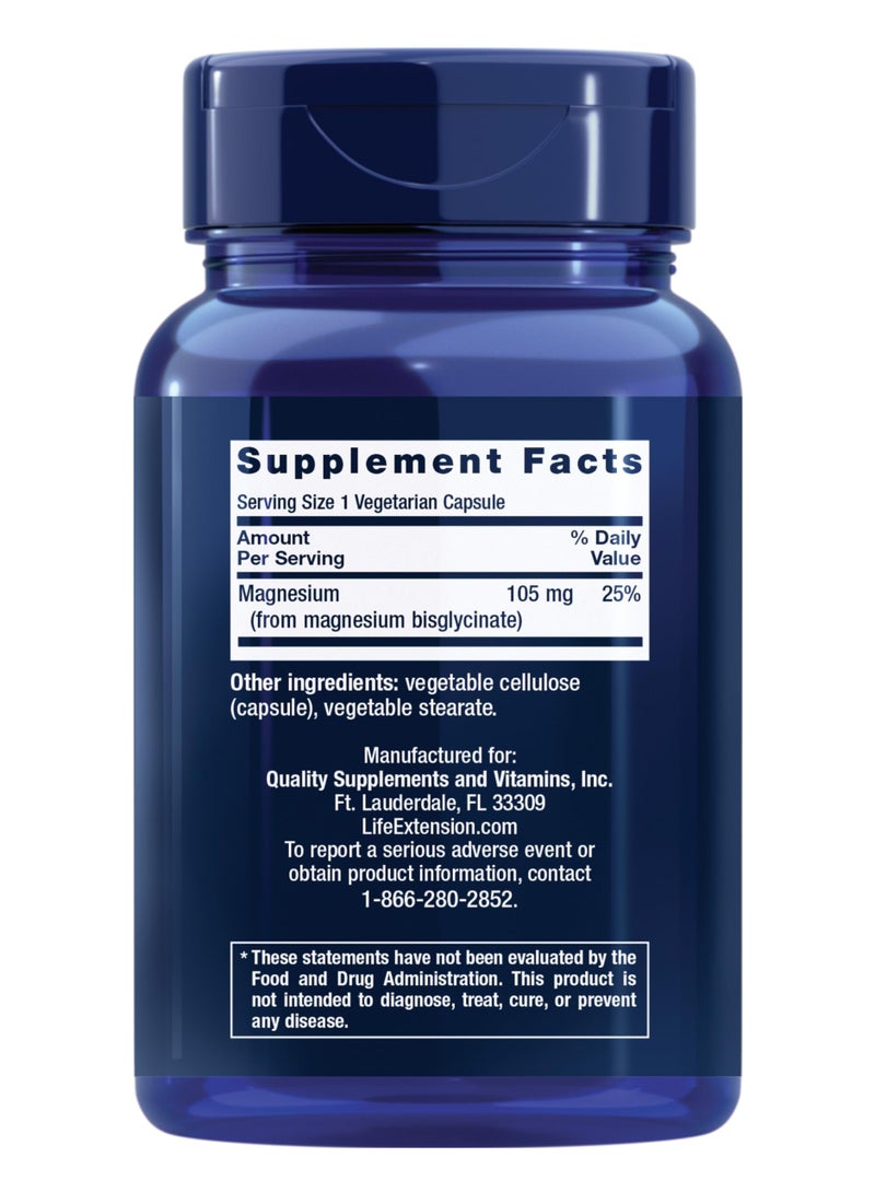 Life Extension Magnesium Glycinate, Heart Health, Bone Health, Nerve and Muscle Support, Highly absorbable, Gluten-Free, Non-GMO, Vegetarian, 90 Capsules - Image 2