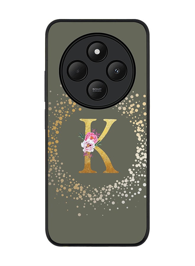 Stylizedd For Xiaomi Poco C75 Case,Slim fit Camera Protection, Shockproof Thin Phone cover - Custom Monogram Floral - K (Olive Green ) - Image 1