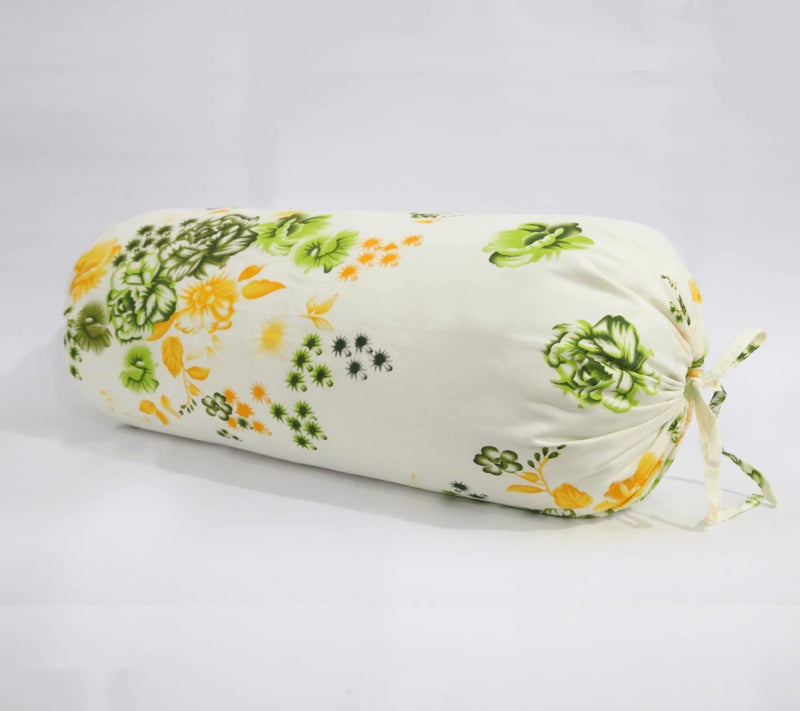 Swayam Round Bolster Pillow Cover - Set of 2 | 100% Cotton Printed Soft and Luxurious Decorative 30" x 15" Bolster Cover Set of 2 for Living Room Diwan Set - Cream - Image 2