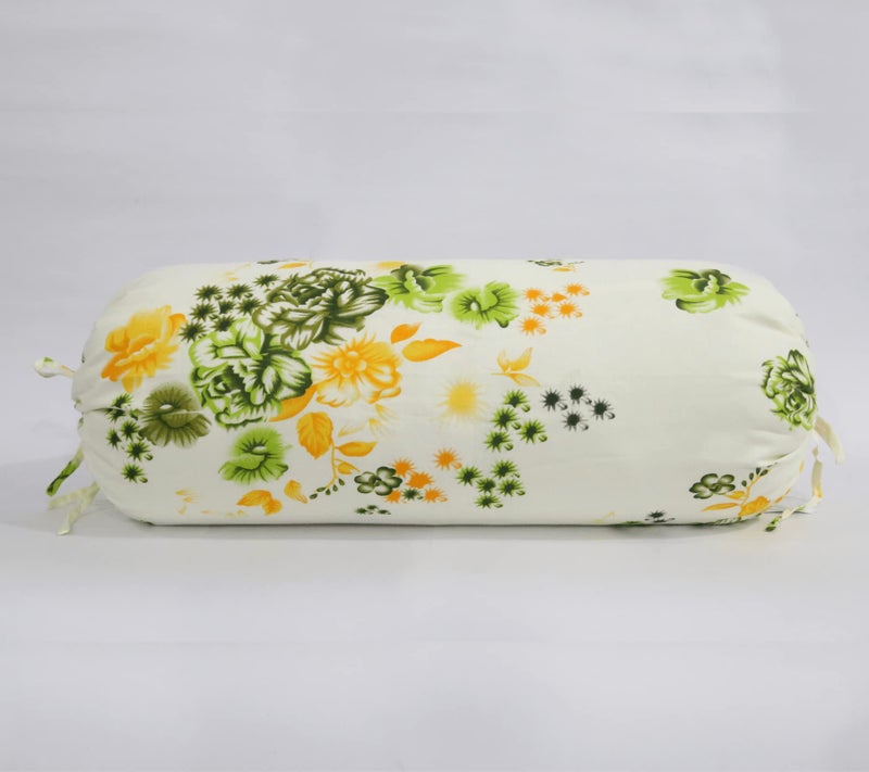 Swayam Round Bolster Pillow Cover - Set of 2 | 100% Cotton Printed Soft and Luxurious Decorative 30" x 15" Bolster Cover Set of 2 for Living Room Diwan Set - Cream - Image 4