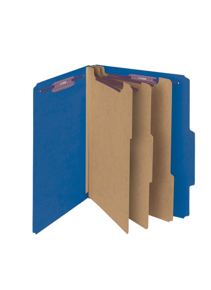Smead Smead Pressboard Classification File Folder with SafeSHIELD Fasteners, 3 Dividers, 3" Expansion, Legal Size, Dark Blue, 10 per Box (19096)  - Image 1