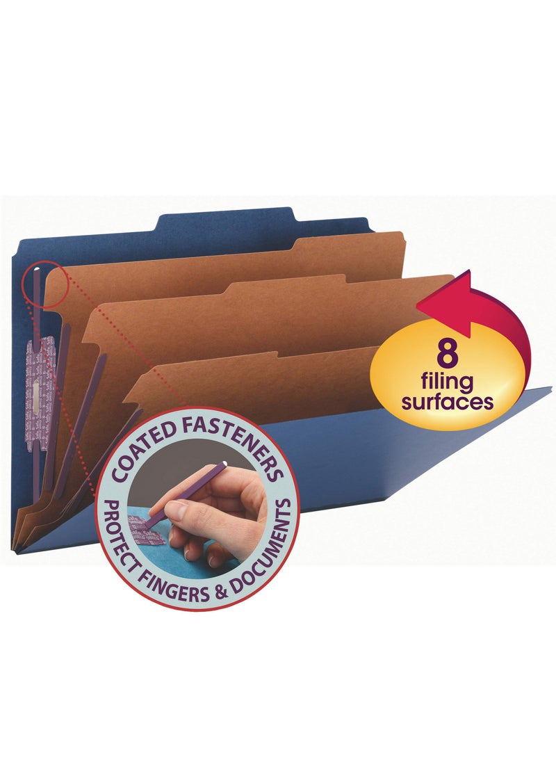 Smead Smead Pressboard Classification File Folder with SafeSHIELD Fasteners, 3 Dividers, 3" Expansion, Legal Size, Dark Blue, 10 per Box (19096)  - Image 2