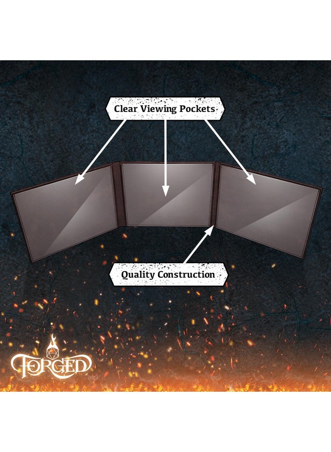 Forged Dice Co. Game Master Screen - 38.5in Landscape DM Screen Compatible with Dungeons and Dragons and Other TTRPG - Faux Dragon Skin with Clear Dry Erase 8.5 x 11 Pockets - Slipcase Stores with DND Books - Brown - Image 2