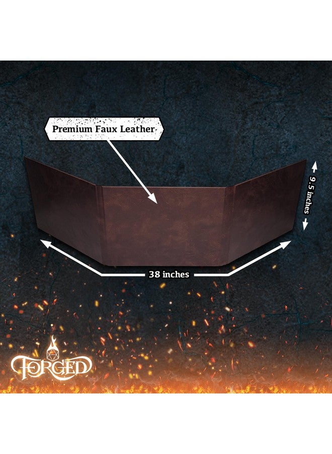 Forged Dice Co. Game Master Screen - 38.5in Landscape DM Screen Compatible with Dungeons and Dragons and Other TTRPG - Faux Dragon Skin with Clear Dry Erase 8.5 x 11 Pockets - Slipcase Stores with DND Books - Brown - Image 3
