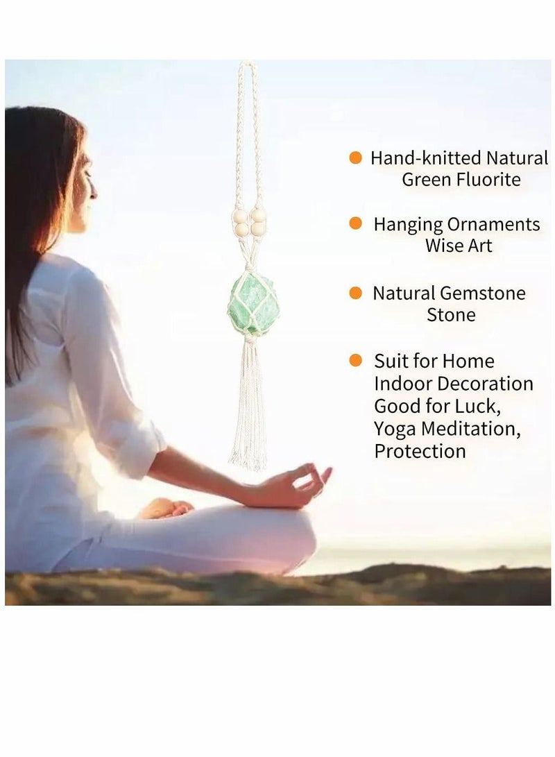 سيوسي قطعتان من بلورات الشفاء الخضراء من الفلوريت فنغ شوي زينة معلقة للسيارة زينة للتأمل والتعليق حلية نافذة حلية للديكور المنزلي - Image 4