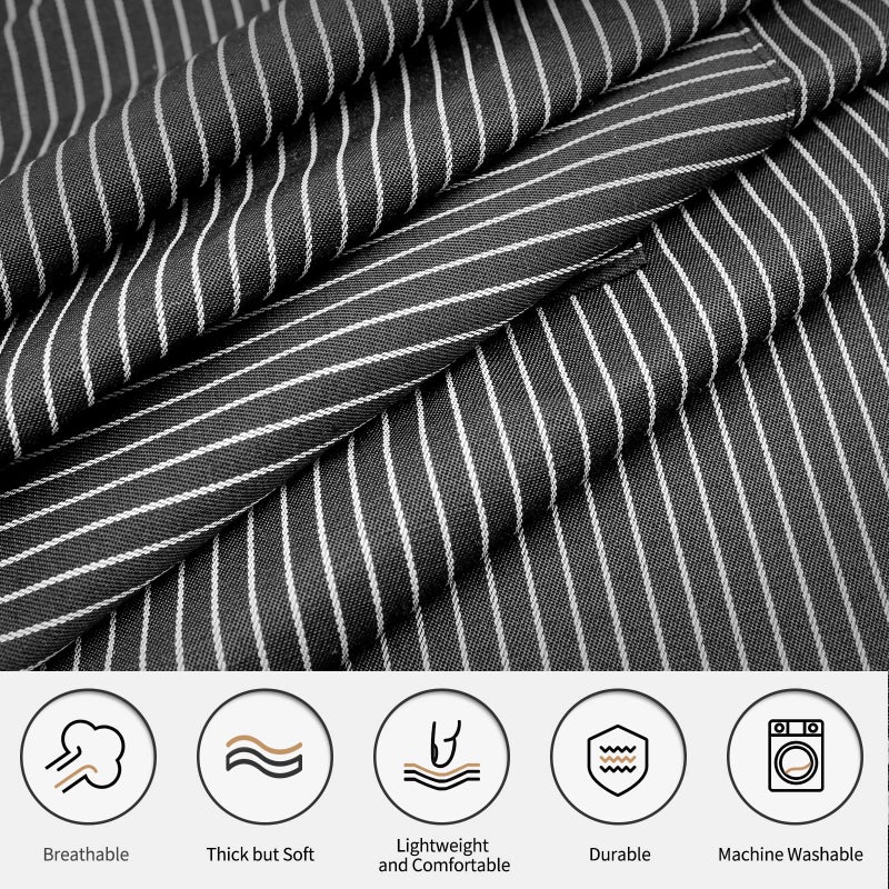 NLUS 2 Pcs Kitchen Cooking Aprons  Poly/Cotton Blend Adjustable Soft Bib Stripe Aprons with 2 Pockets for Women Men Chef (Blue Pinstripes/Black Stripes) - Image 3