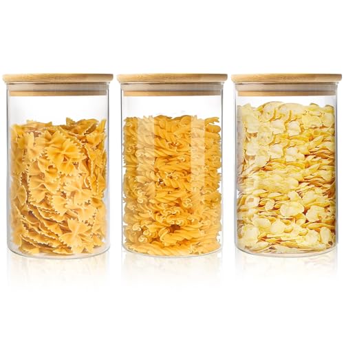 ENLOY Glass Food Storage Jars 32 OZ Set of 3, 3 Pack Airtight Food Storage Jar with Bamboo Lid, Clear Food Canisters for Nuts, Coffee Beans, Sugar, Flour, Snacks, Spice and More (950ml) - Image 1
