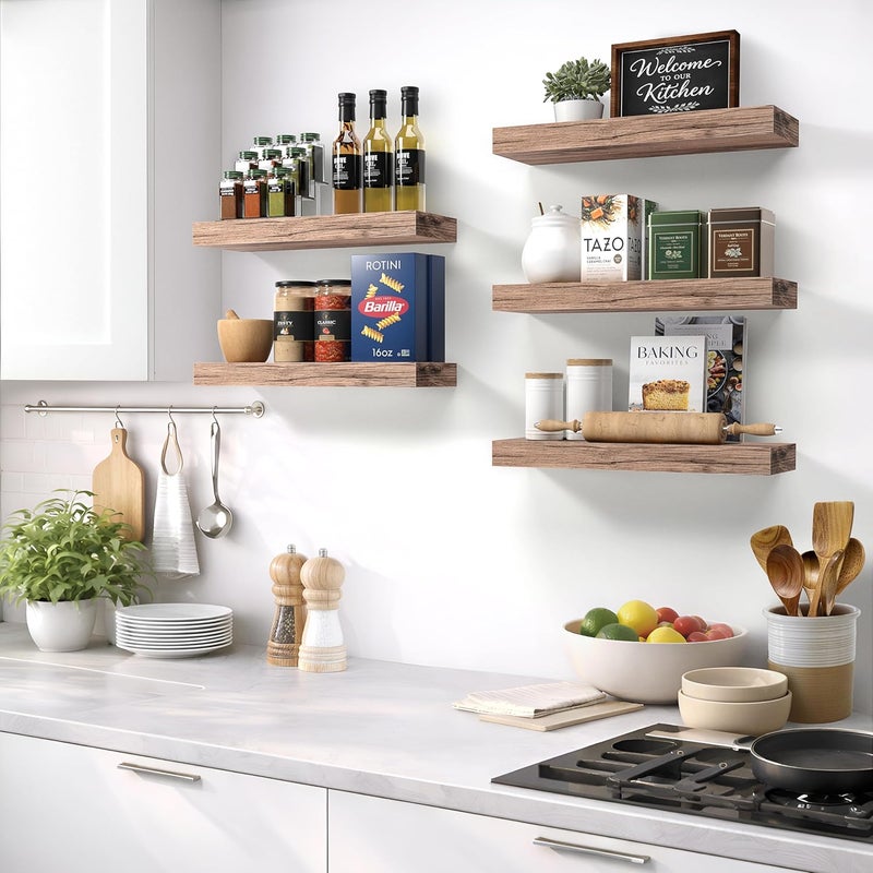Sorbus Floating Shelves for Wall, Bathroom Shelves Wall Mounted for Kitchen, Bedroom, Living Room, Bathroom Storage, Over Toilet, Hanging Book Shelf for Wall Home Decor (4 Pack) - Image 5