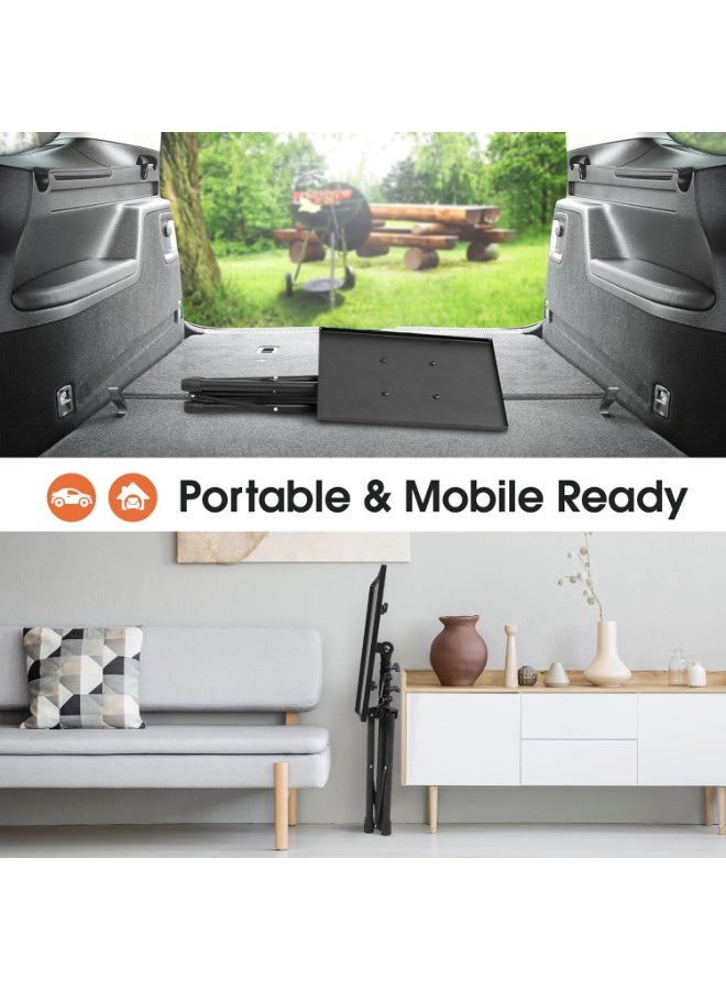 MUNTAQI حامل ثلاثي القوائم قابل للتعديل لجهاز العرض مع صينية ماوس قابلة للإزالة وحامل هاتف مرن، ارتفاع قابل للتعديل من 23.5" إلى 46.5" لتركيب اللابتوب في المكتب، المنزل، المسرح، الاستوديو وإعدادات الدي جي. - Image 3