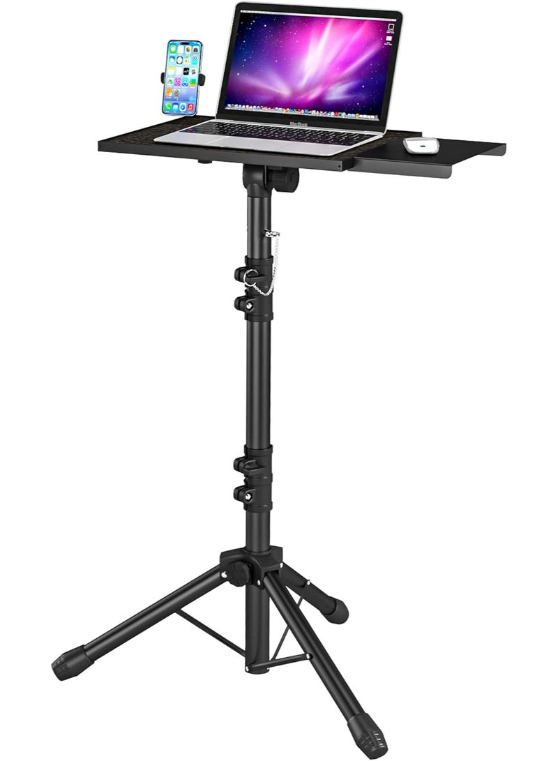 MUNTAQI حامل ثلاثي القوائم قابل للتعديل لجهاز العرض مع صينية ماوس قابلة للإزالة وحامل هاتف مرن، ارتفاع قابل للتعديل من 23.5" إلى 46.5" لتركيب اللابتوب في المكتب، المنزل، المسرح، الاستوديو وإعدادات الدي جي. - Image 1