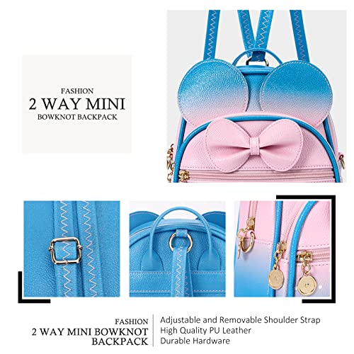 KL928 Girls Mini Backpack Bowknot Polka Dot Cute Small Daypacks Convertible Shoulder Bag Purse for Women - Image 3