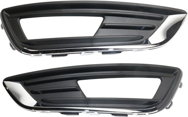 BXZ Front Foglight Foglamp Bezel Cover with Chrome Trim for 2015-2018 Ford Focus S SE Titanium - Pair RH LH - Image 1