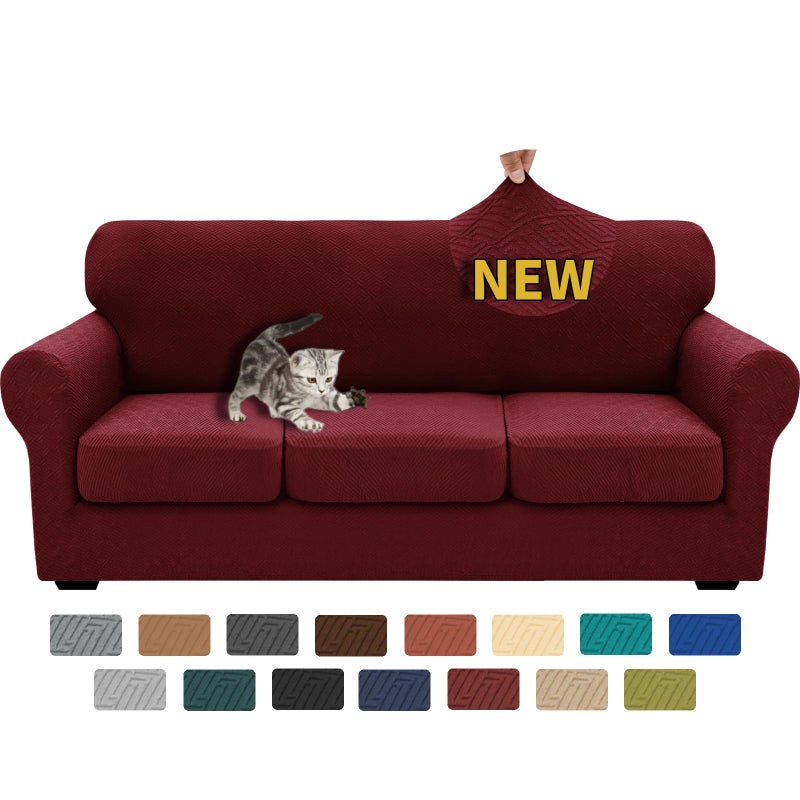 XINEAGE 2026 New 4 Pieces Couch Covers for 3 Cushion Couch Super Stretch Thick Soft Sofa Cover Anti Slip Sofa Slipcover Dogs Cats Furniture Protector (Wine Red, 71"-91") - Image 1
