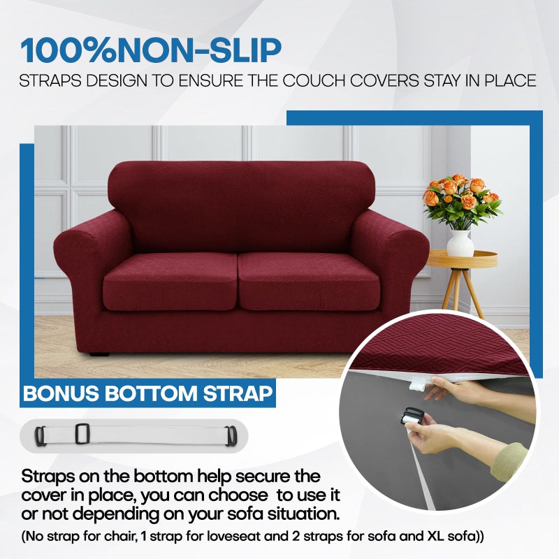 XINEAGE 2026 New 4 Pieces Couch Covers for 3 Cushion Couch Super Stretch Thick Soft Sofa Cover Anti Slip Sofa Slipcover Dogs Cats Furniture Protector (Wine Red, 71"-91") - Image 5