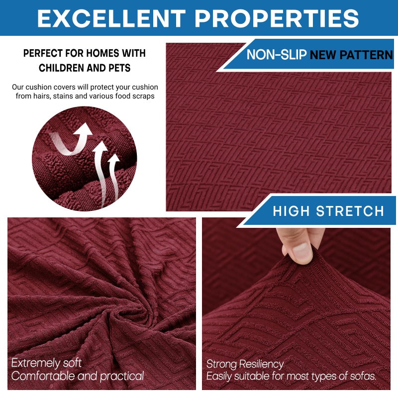 XINEAGE 2026 New 4 Pieces Couch Covers for 3 Cushion Couch Super Stretch Thick Soft Sofa Cover Anti Slip Sofa Slipcover Dogs Cats Furniture Protector (Wine Red, 71"-91") - Image 2