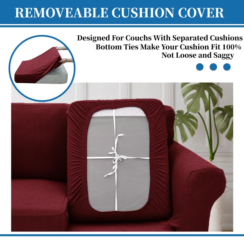 XINEAGE 2026 New 4 Pieces Couch Covers for 3 Cushion Couch Super Stretch Thick Soft Sofa Cover Anti Slip Sofa Slipcover Dogs Cats Furniture Protector (Wine Red, 71"-91") - Image 4