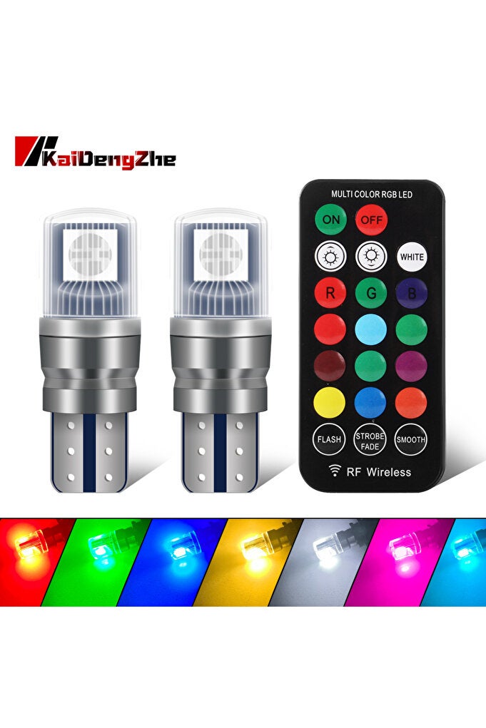 rayihni 1 set Remote Control With 2pcs RGB T10 W5W LED 194 168 5050 12v Car Dome Reading Light Automobiles C - Image 1