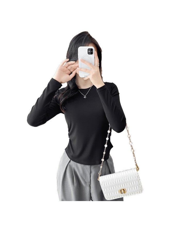 Yiershuang Women's Autumn Winter Basic Long Sleeve Round Neck Slim Fit High Elastic Soft Close-fitting Base Shirt