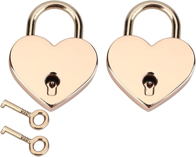 2 Pieces Antique Bronze Heart Padlock And Skeleton Key Set For Luggage Diary Jewelry Box - Image 2