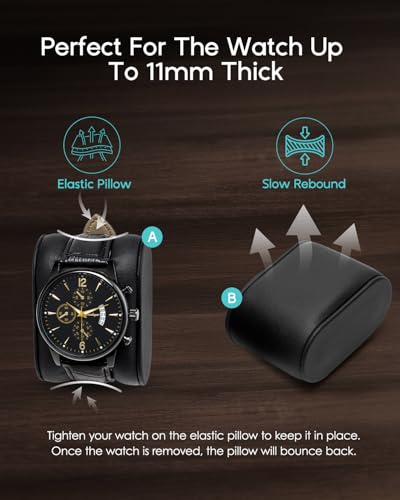 Vlando 6-Slot Watch Case for Men, Watch Box with Glass Lid, Lockable Watch Holder, Business Textured Leather Organizer Display Case, Soft Pillow, Gifts for Fathers, Dad, Husband - Black - Image 3