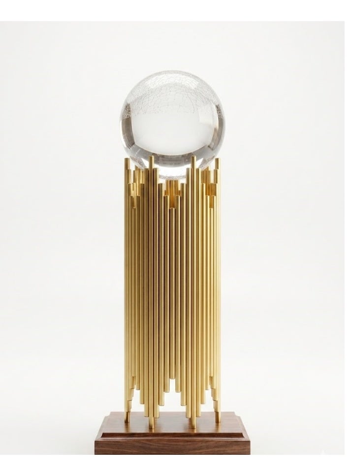 Metal Ribbed Column Stand with Big Crystal Ball Gold - Image 1