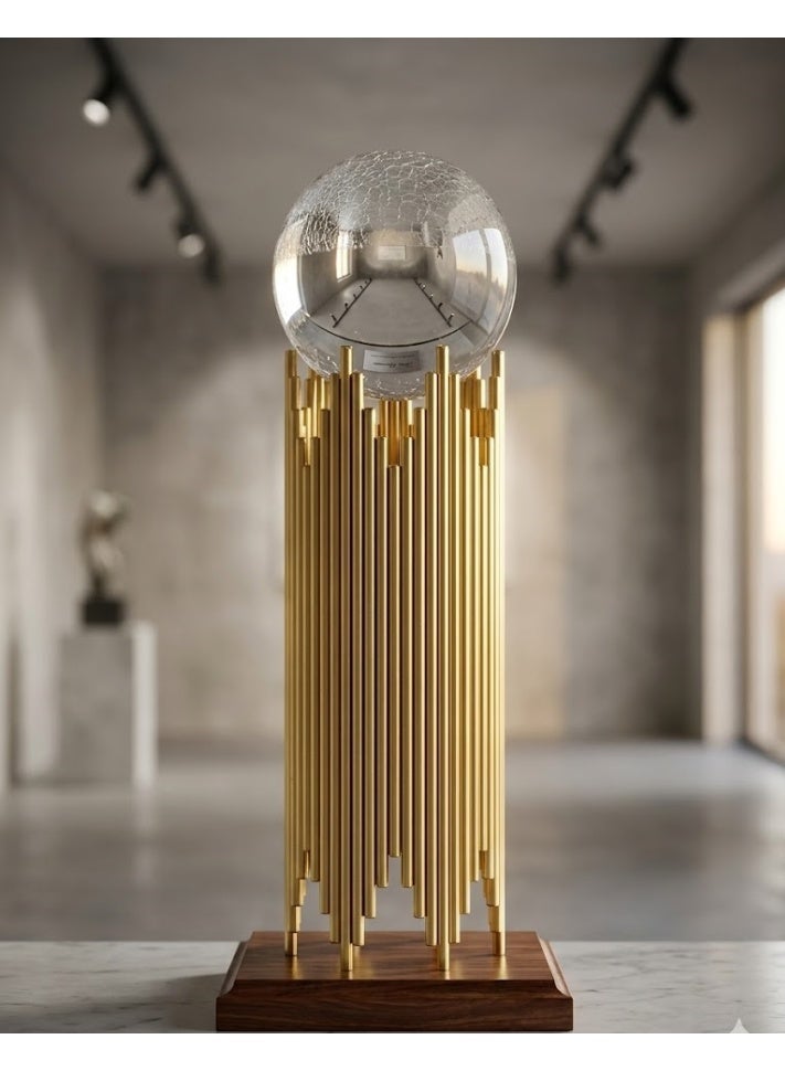 Metal Ribbed Column Stand with Big Crystal Ball Gold - Image 3