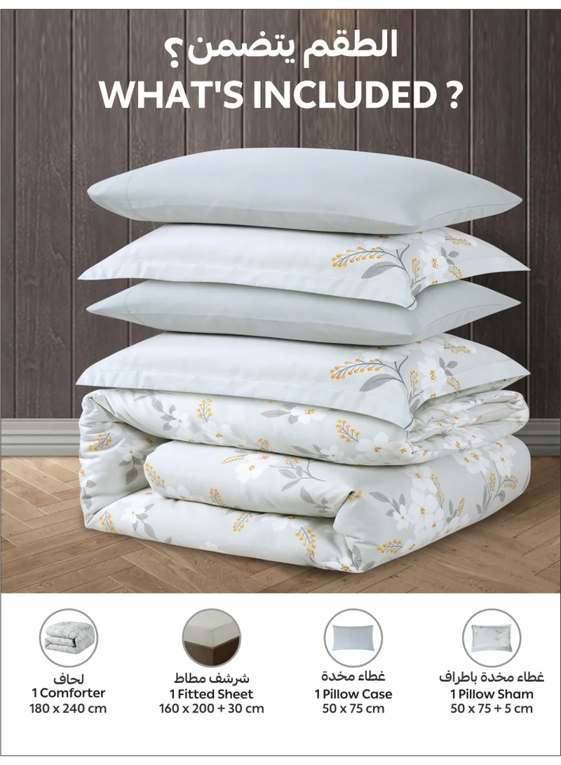 Donetella Bedding Comforter Set Queen Size, 4-Pcs Bed Set Fits 160x200 Cms -Printed Bedding Set-All Season- Brushed Microfiber (طقم مفرش سرير فندقي)